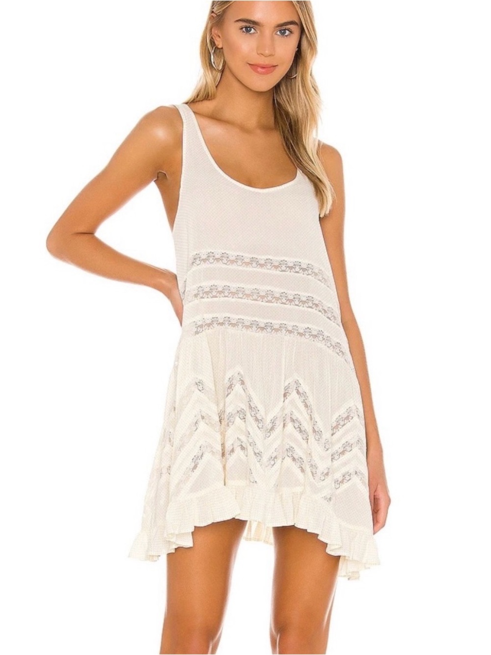 Intimately Free People Creamy Voile and Lace Trapeze Boho Slip Dress Size S